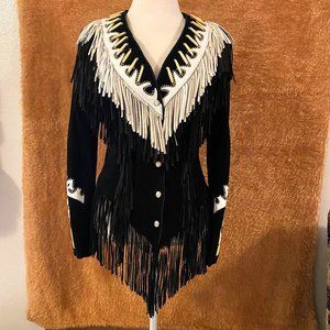 Diamond Leathers Womens Leather Western Fringe Jacket Size 10